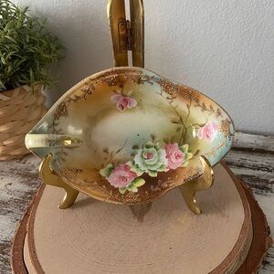 Limoges Gold Encrusted Trinket Jewelry Dish Hand Painted Roses Antique Marked